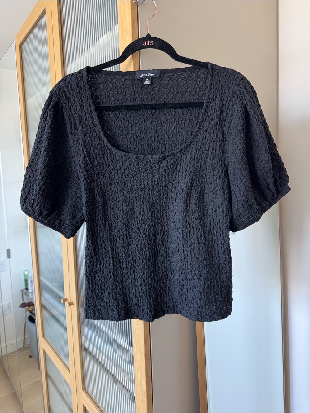 Anthropologie Lea & Viola Black Textured Scoop Neck Tee - Picture 3 of 4